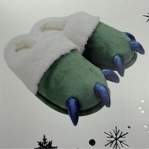 Green and White Dino Kids Claw Slippers